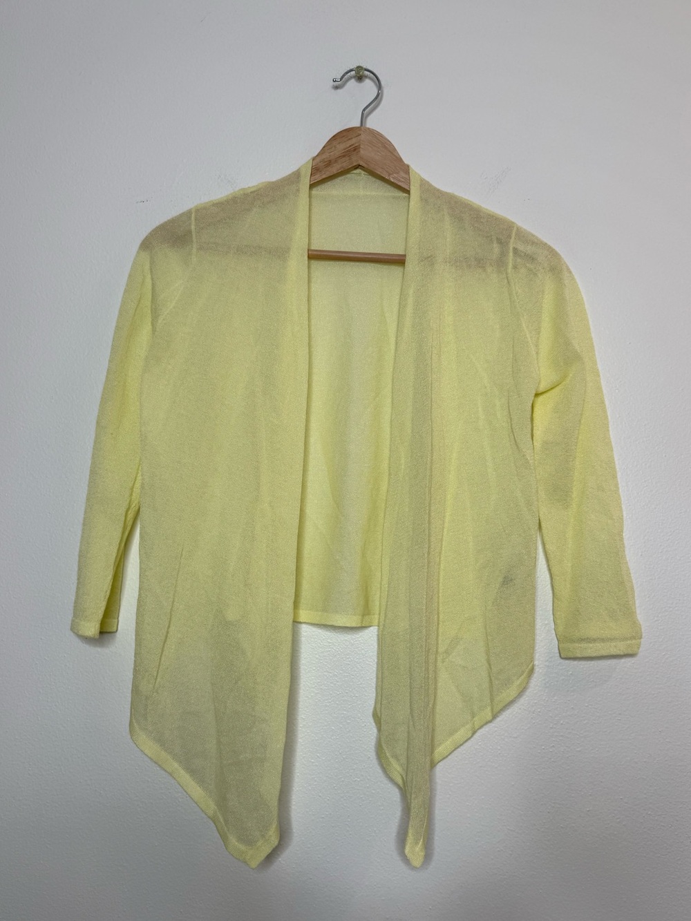 PEACEBIRD Butter Baby Yellow Lightweight Knit Asymmetrical 3/4 Sleeve Cardigan